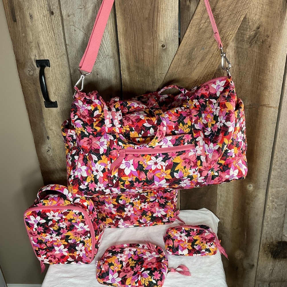 Vera Bradley 5 piece Flora Rosa Print Luggage Set - Recycled Cotton- Used Once